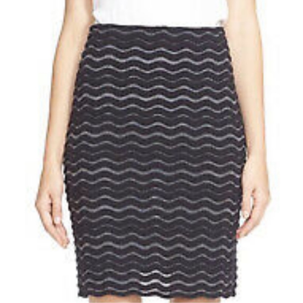 Tory Burch Women's Merino Wool Blend Textured‎ Pencil Skirt Navy Metallic XS